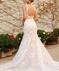 Formal Gowns Nox Anabel - H493 V Neck Open Back Wedding Dress