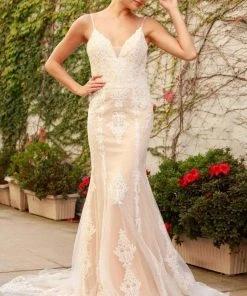 Nox Anabel - H494 Spaghetti Strapped Embroidered Gown Formal Gowns