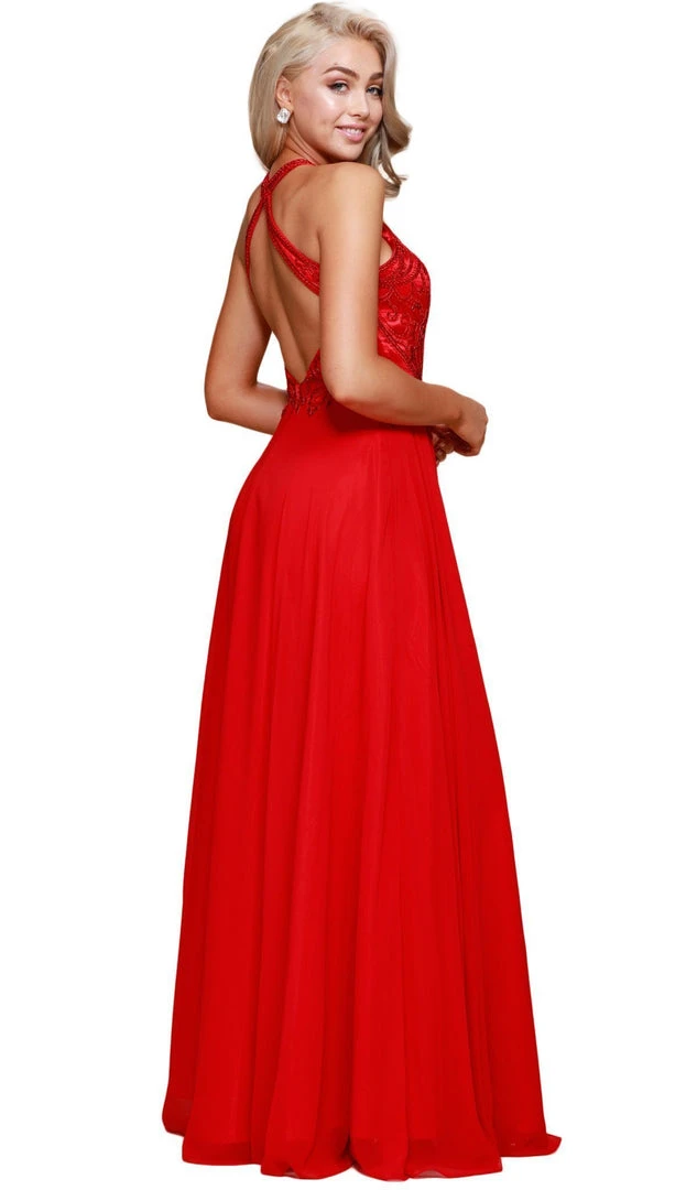 Nox Anabel - J117 Embroidered Halter Chiffon A-line Dress 5 Nox Anabel - J117 Embroidered Halter Chiffon A-line Dress