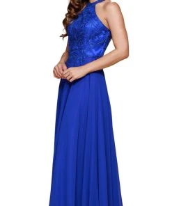 Nox Anabel - J117 Embroidered Halter Chiffon A-line Dress 12 Nox Anabel - J117 Embroidered Halter Chiffon A-line Dress