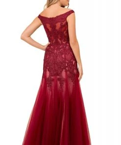 Formal Gowns Nox Anabel - J325 Off Shoulder Lace Appliqued Trumpet Gown