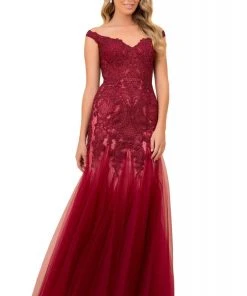 Formal Gowns Nox Anabel - J325 Off Shoulder Lace Appliqued Trumpet Gown