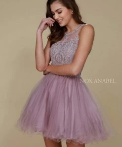 Cocktail Dresses Nox Anabel - Jewel Lace Applique A-Line Cocktail Dress B652