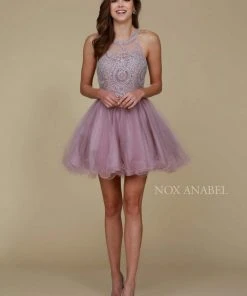 Cocktail Dresses Nox Anabel - Jewel Lace Applique A-Line Cocktail Dress B652