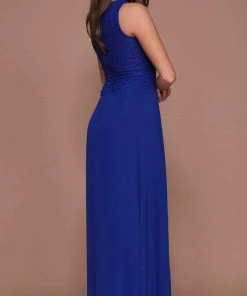 Nox Anabel - Lace V-Neck A-Line Dress 5140 - 1 Pc Royal Blue In Size XL Available Formal Gowns
