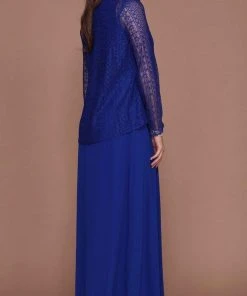 Nox Anabel - Lace V-Neck A-Line Dress 5140 - 1 Pc Royal Blue In Size XL Available Formal Gowns