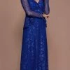 Nox Anabel - Lace V-Neck A-Line Dress 5140 - 1 Pc Royal Blue In Size XL Available Formal Gowns