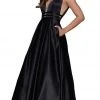 Formal Gowns Nox Anabel - M130 V Neck Triple Waistband Sleeveless Satin Gown