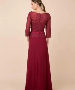 Nox Anabel - M520 Lace Quarter Length Sleeve Bateau A-line Dress Formal Gowns