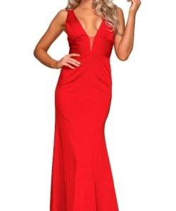 Nox Anabel - Q010 Plunging V-neck Sheath Dress