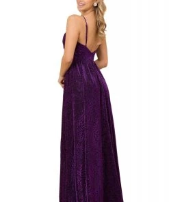 Formal Gowns Nox Anabel - R356 V Neck Animal Printed High Slit A-Line Evening Gown
