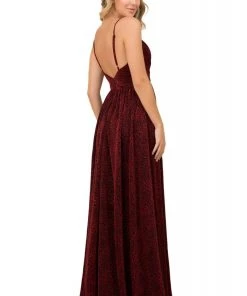 Formal Gowns Nox Anabel - R356 V Neck Animal Printed High Slit A-Line Evening Gown