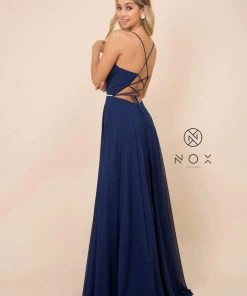 Nox Anabel - R416 Lace-up Open Back Beaded Waist A-Line Prom Dress 18 Nox Anabel - R416 Lace-up Open Back Beaded Waist A-Line Prom Dress