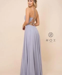Nox Anabel - R416 Lace-up Open Back Beaded Waist A-Line Prom Dress 15 Nox Anabel - R416 Lace-up Open Back Beaded Waist A-Line Prom Dress