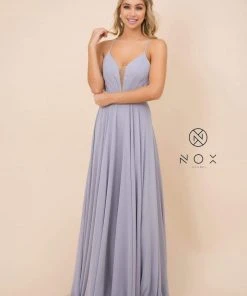 Nox Anabel - R416 Lace-up Open Back Beaded Waist A-Line Prom Dress 14 Nox Anabel - R416 Lace-up Open Back Beaded Waist A-Line Prom Dress