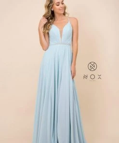 Nox Anabel - R416 Lace-up Open Back Beaded Waist A-Line Prom Dress 17 Nox Anabel - R416 Lace-up Open Back Beaded Waist A-Line Prom Dress