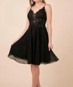 Nox Anabel - Spaghetti Strap Beaded Lace A-line Dress A660 - 1 Pc Black In Size 2XL Available