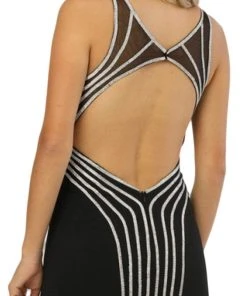 Nox Anabel - T253 Metallic Stripped Illusion Cutout Back Gown Formal Gowns