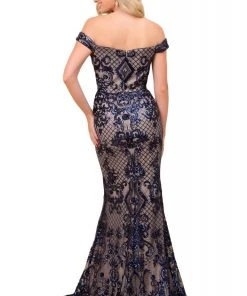 Nox Anabel - T310 Sequin Embellished Off-Shoulder Dress Formal Gowns