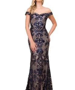 Nox Anabel - T310 Sequin Embellished Off-Shoulder Dress Formal Gowns