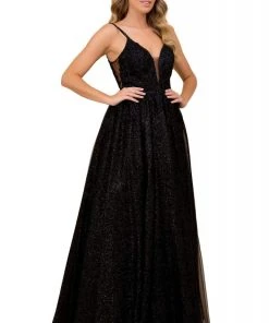 Formal Gowns Nox Anabel - T407 Beaded Foliage Glitter A-Line Gown