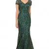 Formal Gowns Nox Anabel - T419 Embellished Sheer Short Sleeve V-neck Long Dress - 1 Pc Green In Size 12 Available