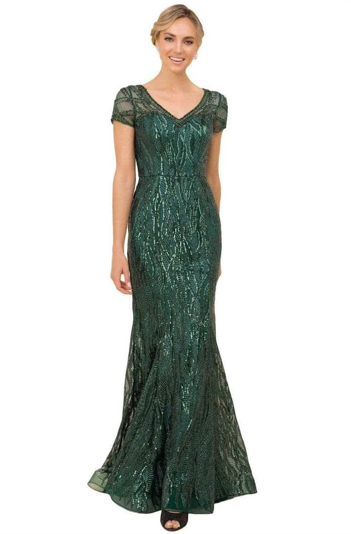 Formal Gowns Nox Anabel - T419 Embellished Sheer Short Sleeve V-neck Long Dress - 1 Pc Green In Size 12 Available 3 Formal Gowns Nox Anabel - T419 Embellished Sheer Short Sleeve V-neck Long Dress - 1 Pc Green In Size 12 Available
