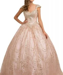 Formal Gowns Nox Anabel - U803 Sequin Embellished V-Neck Ballgown