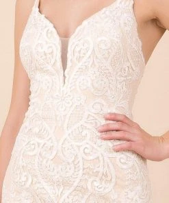 Formal Gowns Nox Anabel - W903 Lace Embroidered Deep V-neck Trumpet Gown