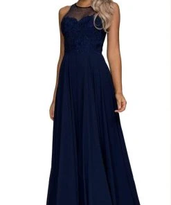 Formal Gowns Nox Anabel - Y009 Jeweled Lace Bodice Chiffon A-Line Evening Gown