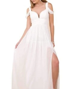 Nox Anabel - Y277 Cold Shoulder V Neckline A-Line High Slit Gown 11 Nox Anabel - Y277 Cold Shoulder V Neckline A-Line High Slit Gown