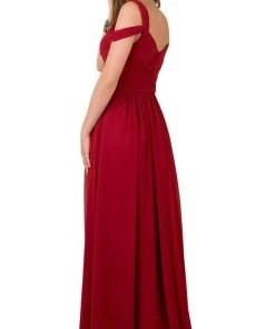 Nox Anabel - Y277 Cold Shoulder V Neckline A-Line High Slit Gown 8 Nox Anabel - Y277 Cold Shoulder V Neckline A-Line High Slit Gown