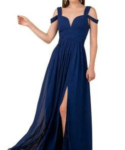 Nox Anabel - Y277 Cold Shoulder V Neckline A-Line High Slit Gown 9 Nox Anabel - Y277 Cold Shoulder V Neckline A-Line High Slit Gown