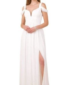 Nox Anabel - Y277 Cold Shoulder V Neckline A-Line High Slit Gown 10 Nox Anabel - Y277 Cold Shoulder V Neckline A-Line High Slit Gown