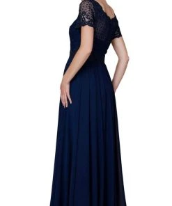 Nox Anabel - Y514 Lace Applique Short Sleeve Top Chiffon Dress