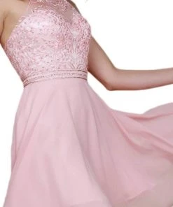 Nox Anabel - Y629 Embellished Illusion Halter Chiffon A-line Dress 7 Nox Anabel - Y629 Embellished Illusion Halter Chiffon A-line Dress