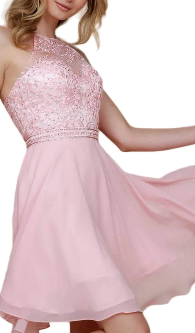 Nox Anabel - Y629 Embellished Illusion Halter Chiffon A-line Dress 4 Nox Anabel - Y629 Embellished Illusion Halter Chiffon A-line Dress