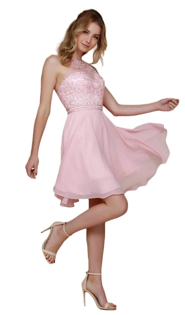 Nox Anabel - Y629 Embellished Illusion Halter Chiffon A-line Dress 3 Nox Anabel - Y629 Embellished Illusion Halter Chiffon A-line Dress