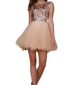 Prom Dresses Nox Anabel - Y645 Sequined Bateau Ruffled A-line Dress