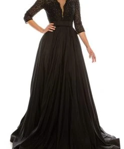 Formal Gowns Odrella - 1026 Embroidered Mesh Quarter Sleeve A-Line Gown