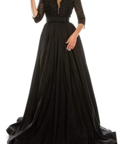 Formal Gowns Odrella - 1026 Embroidered Mesh Quarter Sleeve A-Line Gown