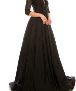 Formal Gowns Odrella - 1026 Embroidered Mesh Quarter Sleeve A-Line Gown