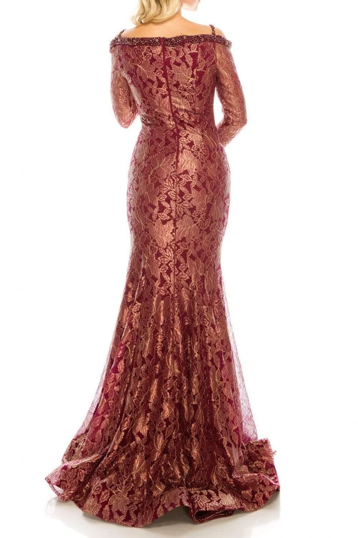 Formal Gowns Odrella - 1080 Bejeweled Plunging Off Shoulder Metallic Lace Gown 4 Formal Gowns Odrella - 1080 Bejeweled Plunging Off Shoulder Metallic Lace Gown