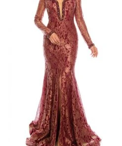 Formal Gowns Odrella - 1080 Bejeweled Plunging Off Shoulder Metallic Lace Gown 8 Formal Gowns Odrella - 1080 Bejeweled Plunging Off Shoulder Metallic Lace Gown
