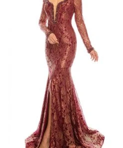 Formal Gowns Odrella - 1080 Bejeweled Plunging Off Shoulder Metallic Lace Gown 9 Formal Gowns Odrella - 1080 Bejeweled Plunging Off Shoulder Metallic Lace Gown