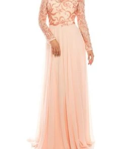 Odrella - 1147 Long Sleeve Sequined Filigree A-Line Gown Formal Gowns