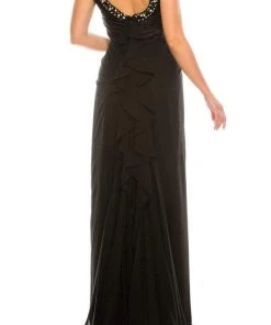 Odrella - 1698 Gathered Embellished Halter Crepe Chiffon Evening Dress