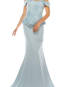 Formal Gowns Odrella - 4617 Appliqued Peplum Accented Trumpet Gown