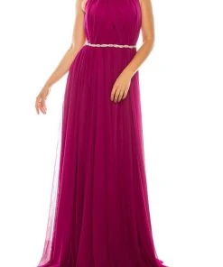 Odrella - 4744 Bedazzled Halter Neck A-line Dress