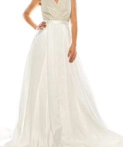 Odrella - 4747 Surplice Glitter Lattice Bodice A-Line Gown